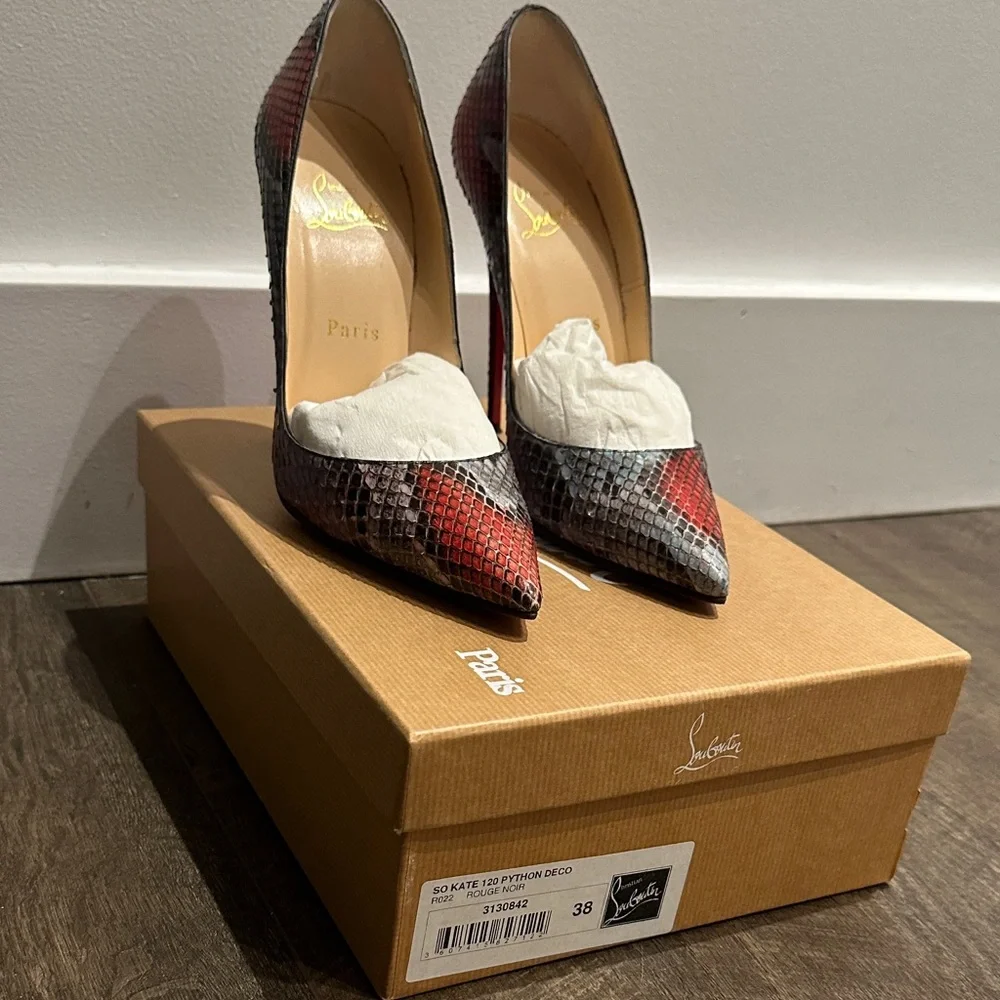 Christian Louboutin Red and Black Python Heels - Picture 2 of 9